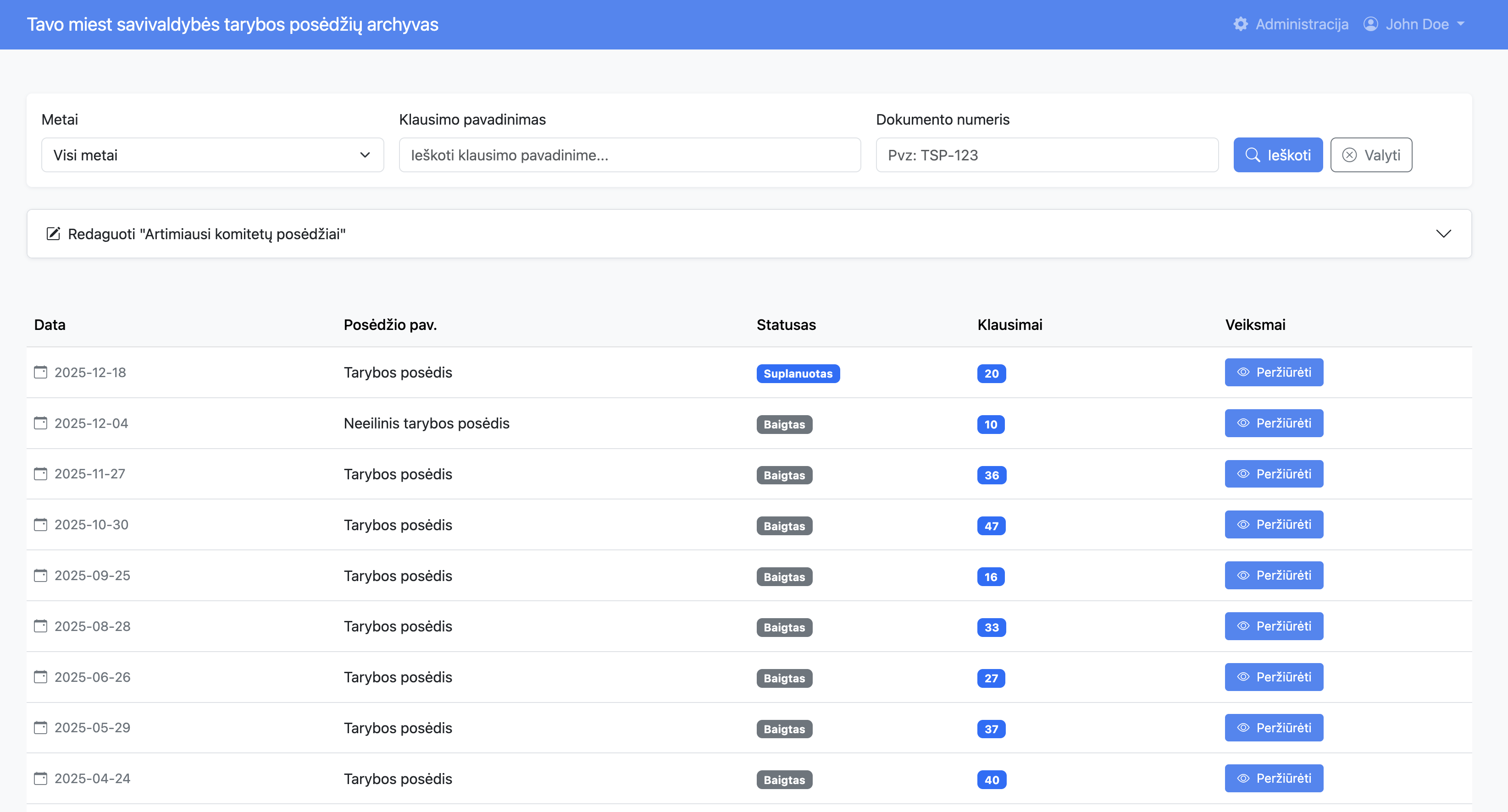 Tarybos posėdžių sistemos vaizdas 1